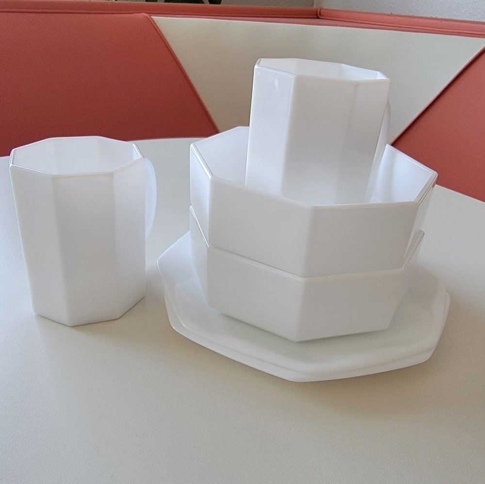 Arcopal France Milk Glass Octagonal Dish Set